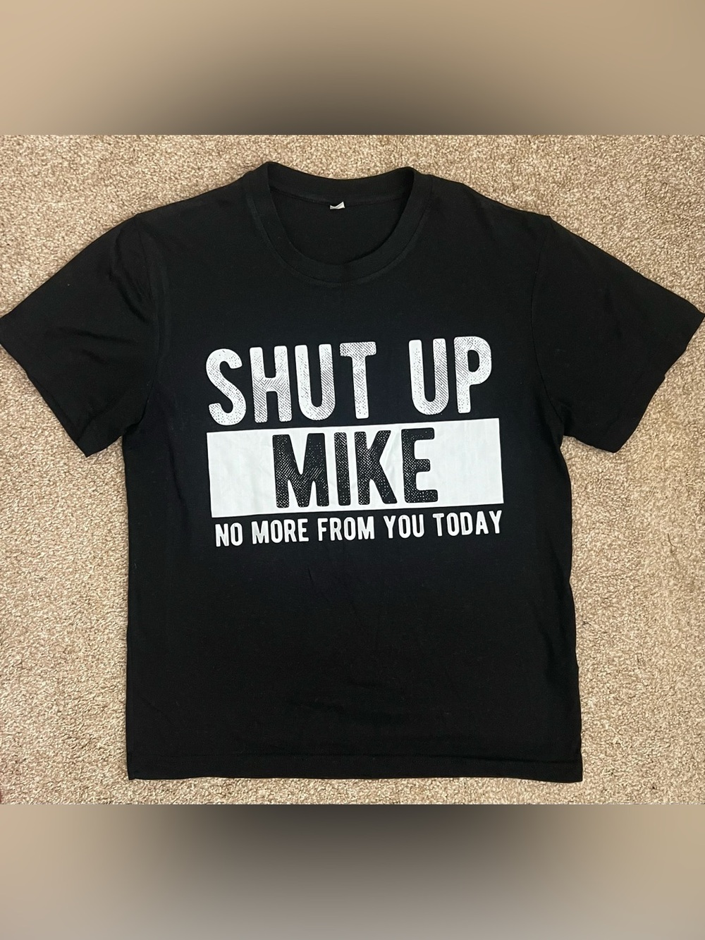 Black Graphic Tee — "Shut Up Mike" Printed Men’s Shirt Size Small
